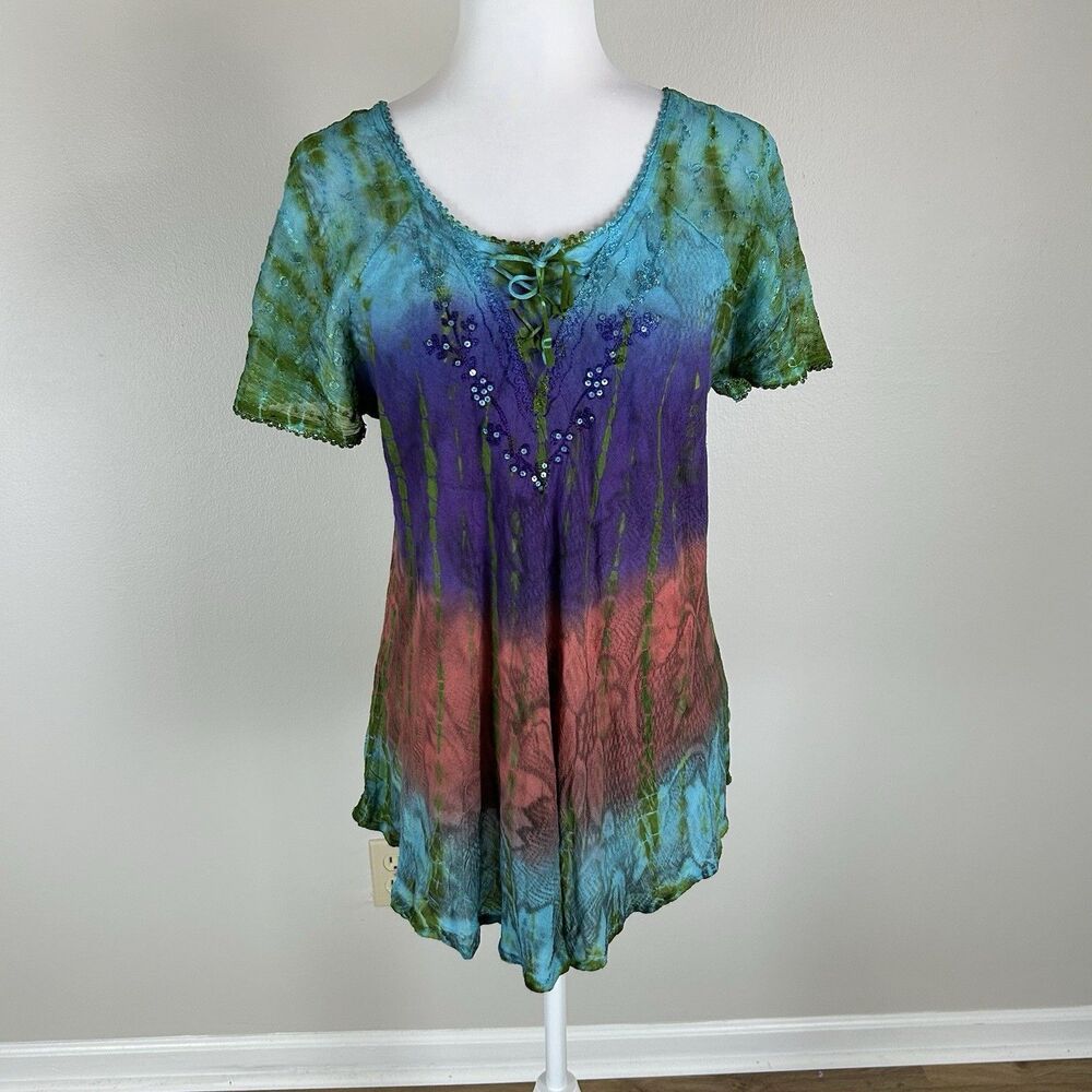 Advance Apparels M/L Ethereal Renaissance Boho Embellished Lace Blouse Top